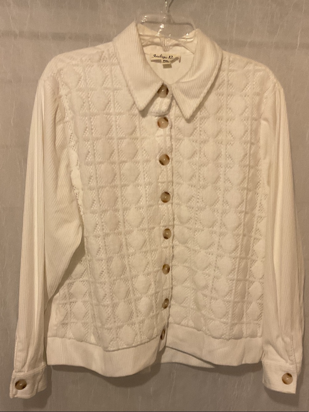 Indigo Rd. Cream Button-Front Textured Knit Lace Ribbed Cardigan PXL